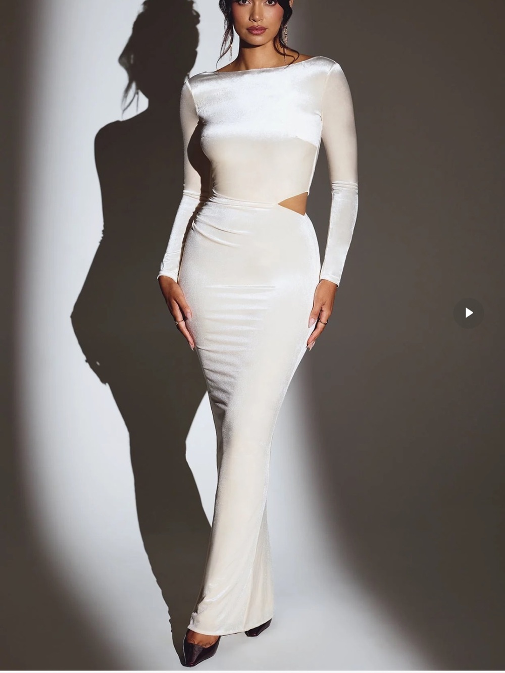 Oh Polly Ivory Long Sleeve Cutout Maxi Dress